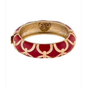 Tory Burch Gorgeous Gold-Tone Metal & Enamel Hinged Bangle Bracelet / Authentic